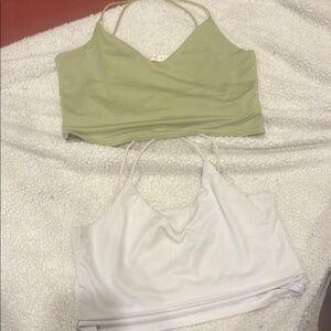 Green and White Strappy Crop Tops